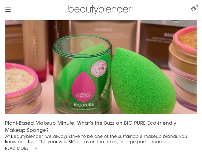 Screenshot of a blog post from Beautyblender about eco-friendly makeup sponges.