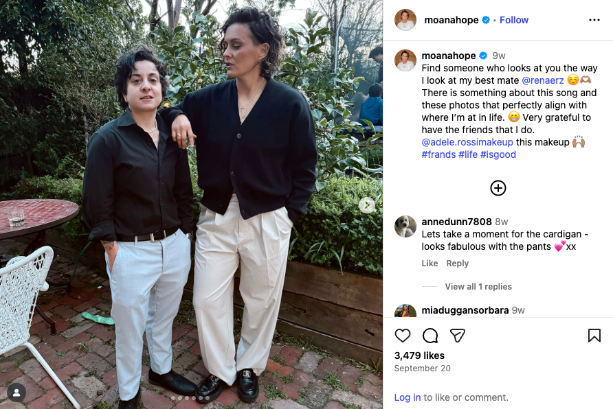 Moana shares a photo on Instagram with her wife (Source: Instagram)