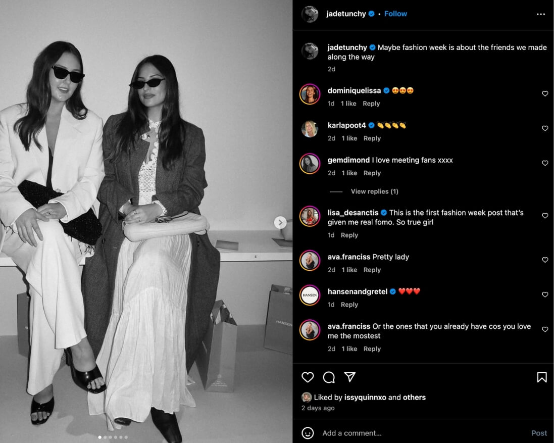 adé shares her AFW photos in stylish black and white on Instagram