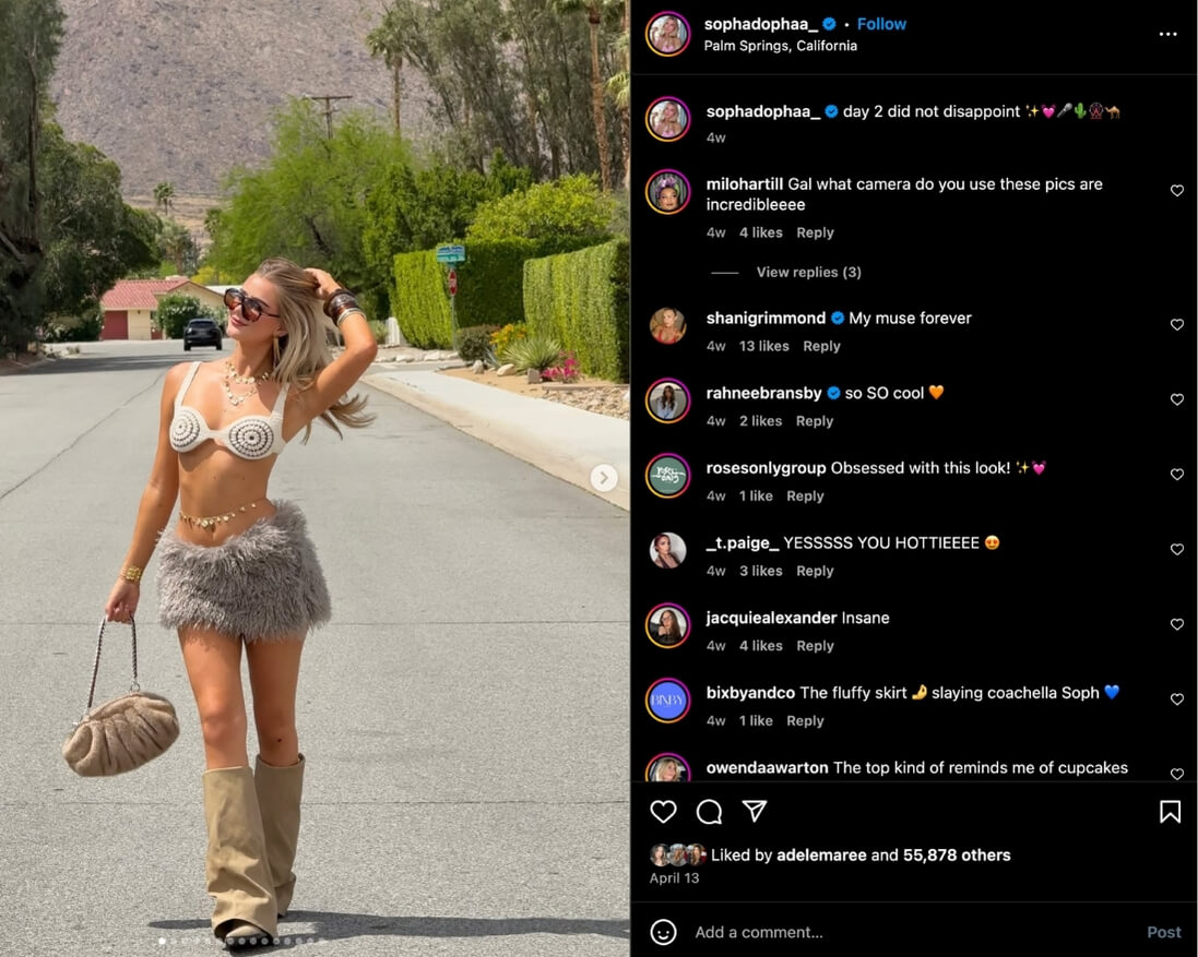 Sophia Begg shares a carousel of her day 2 Coachella outfit to Instagram