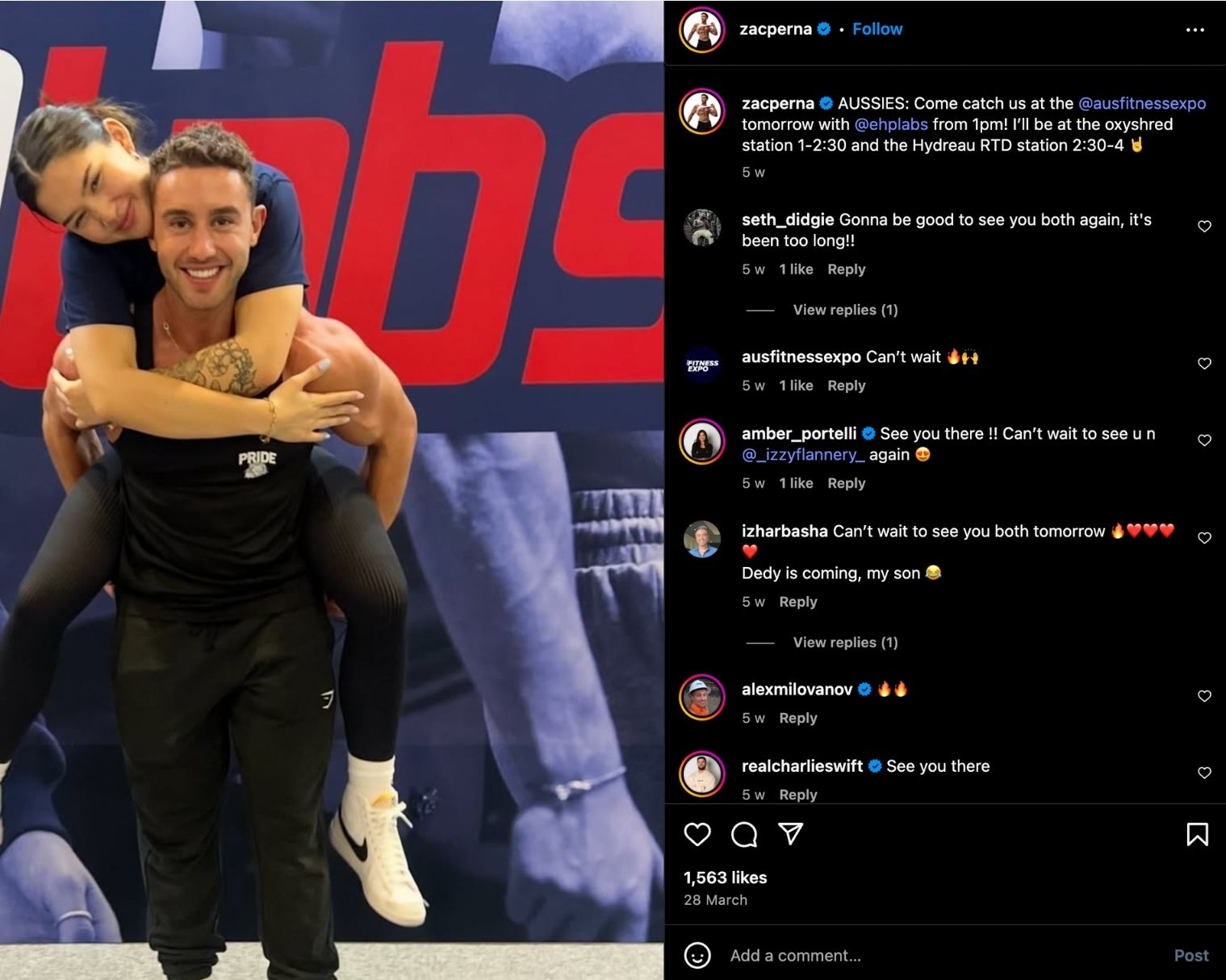 Zac Perna shares an Instagram photo at the Australian Fitness Expo 2025