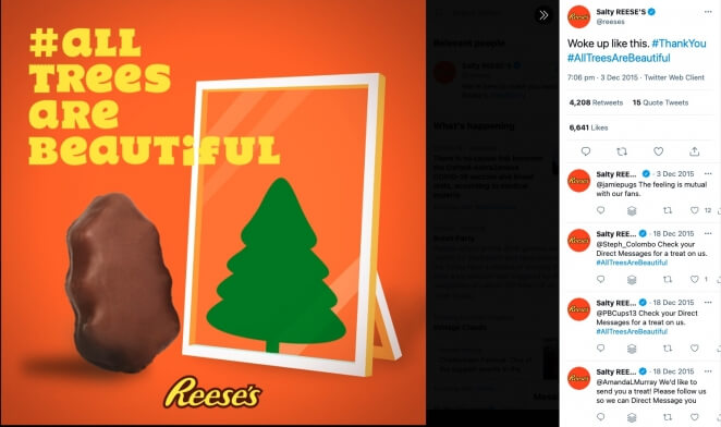 An Instagram post from Reese's that contains the hashtag #AllTreesAreBeautiful.
