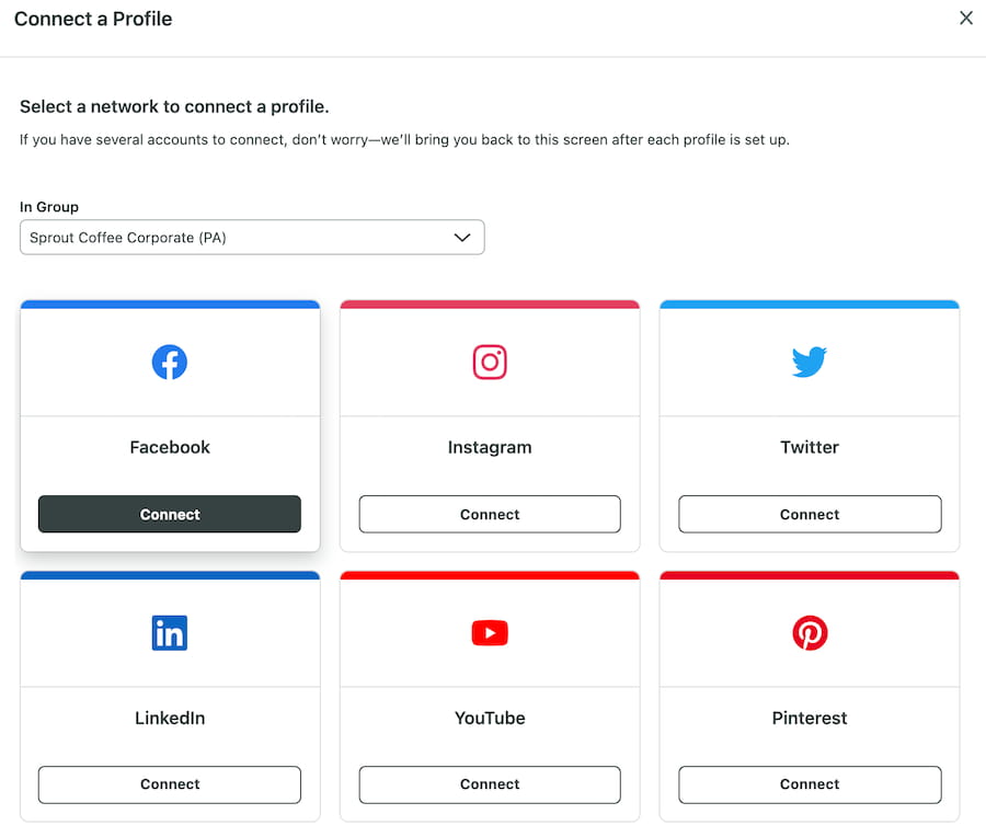 Social network options for connection, including Twitter (now X) and YouTube