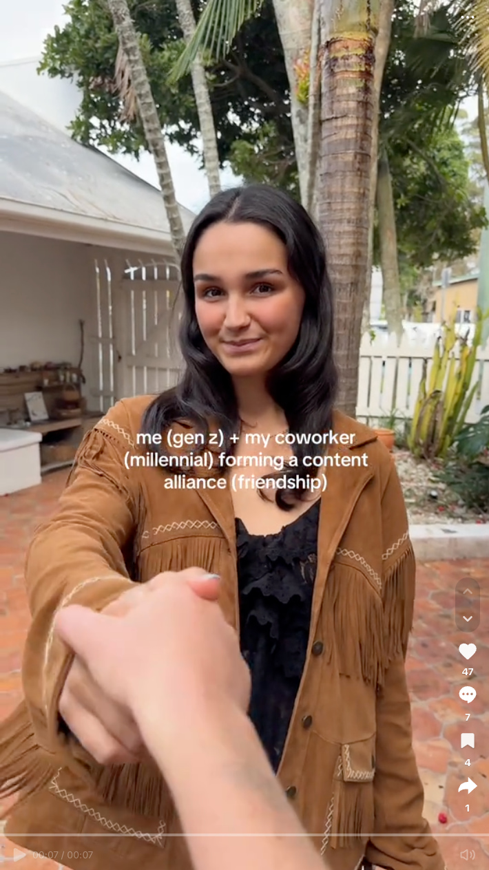 Byron Bay label, Spell, often features its founder on TikTok with her younger employees, frequently participating in trends.