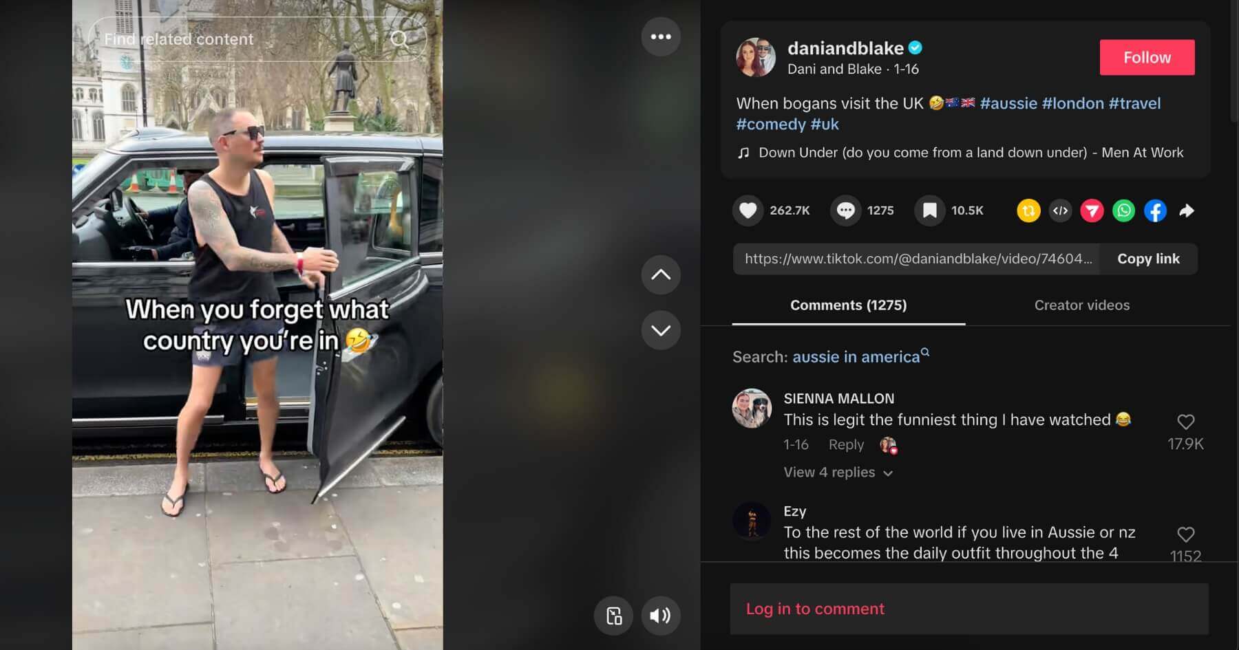 TikTok screenshot of Dani and Blake performing a skit on the streets of London