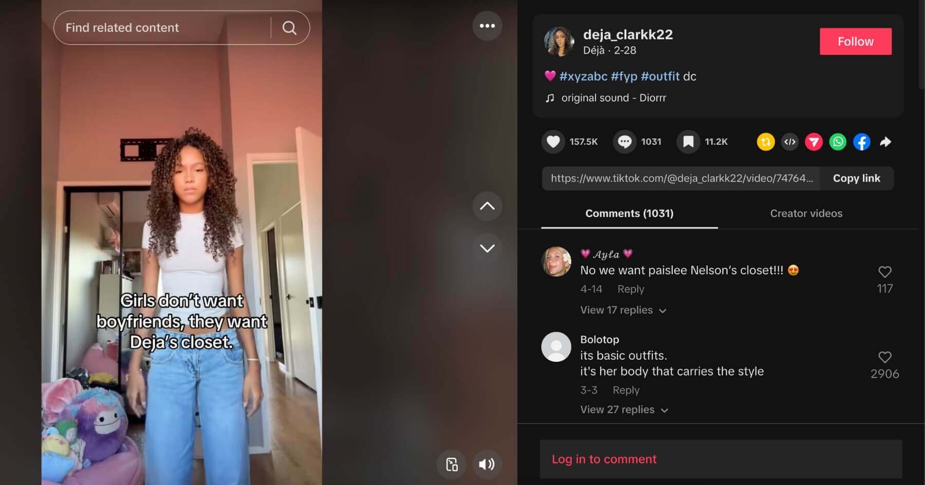 Deja Clark TikTok screenshot of her outfit of the day