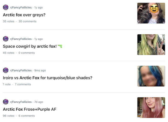 arctic fox being discussed in a haircare subreddit