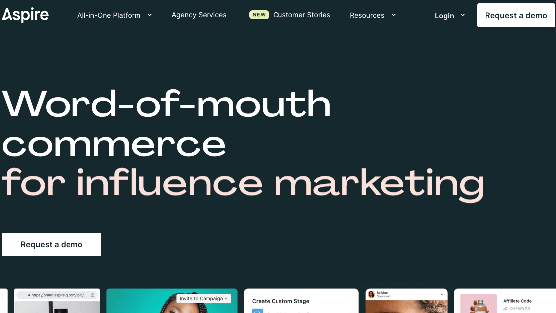 Aspire.io influencer marketing tool homepage