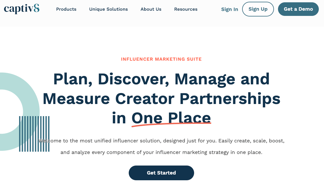 Captiv8 influencer marketing tool homepage