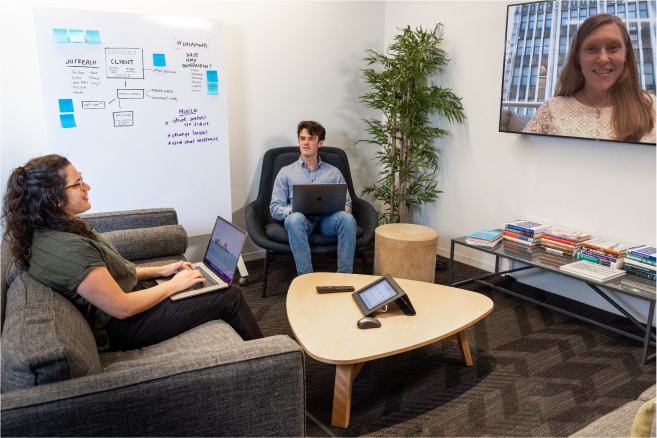 A Sprout meeting with both in-office and remote workers.