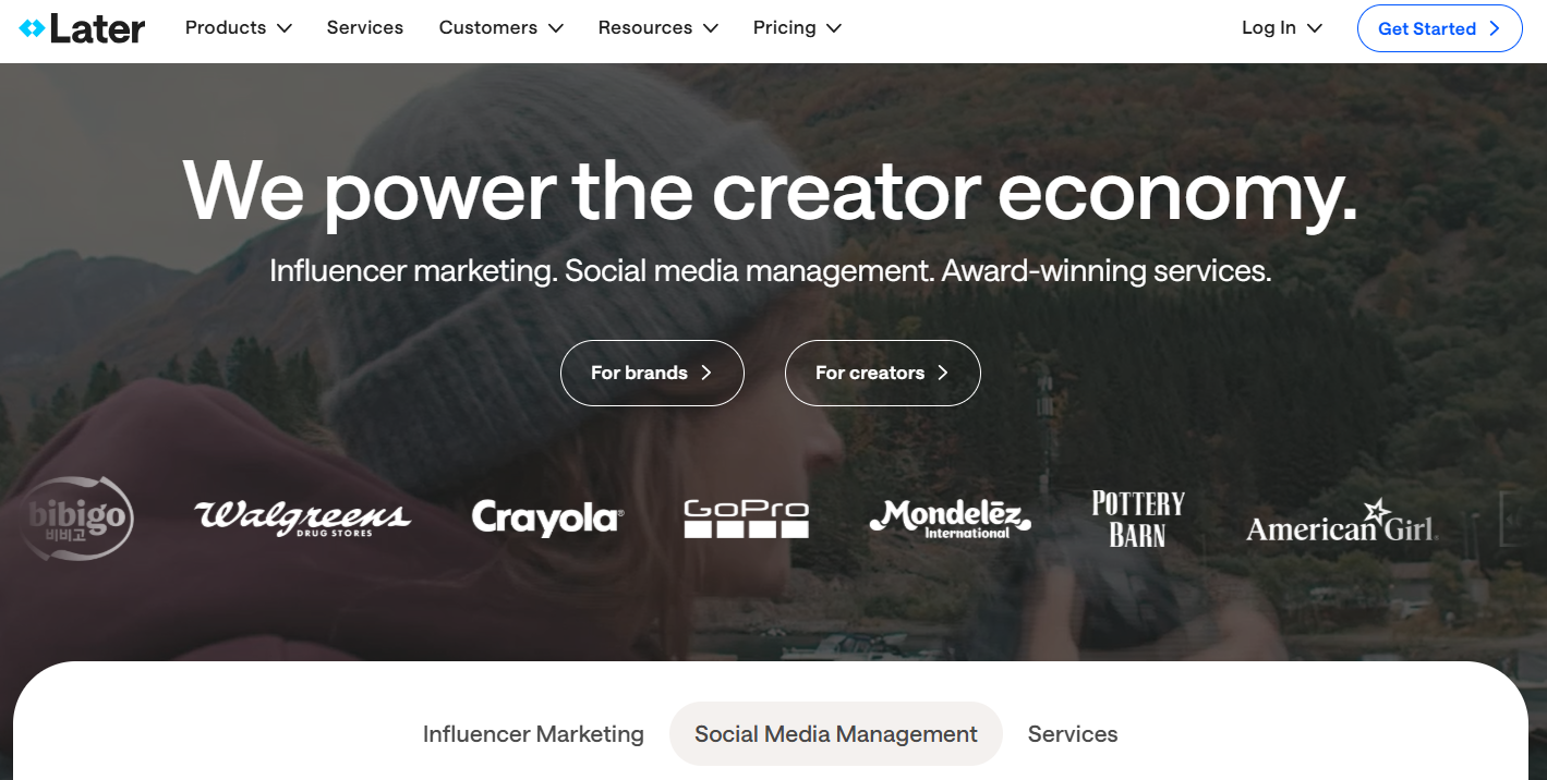 Later offers tools to help you create and edits social posts for your accounts.