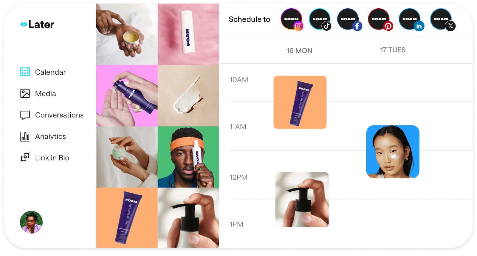 Later has several key features such as post-scheduling and publishing, a link-in bio tool and analytics