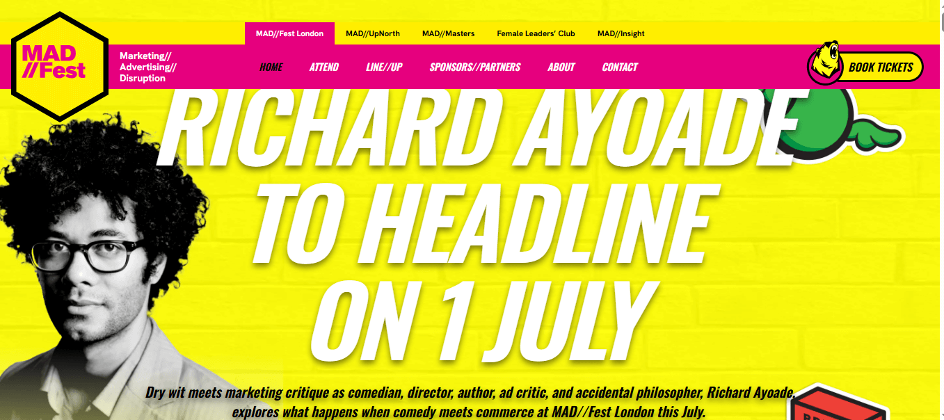 MADFEST London's website promoting 2025's headliner Richard Ayoade