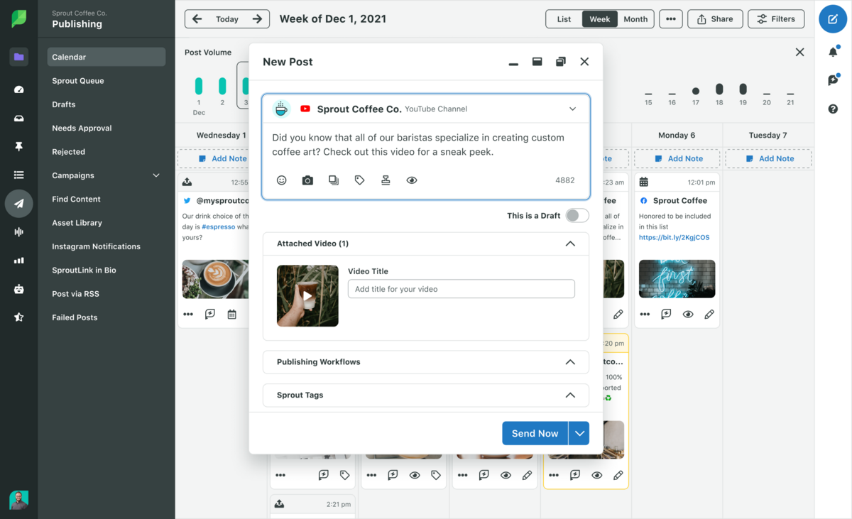 Sprout Social YouTube Publishing Calendar
