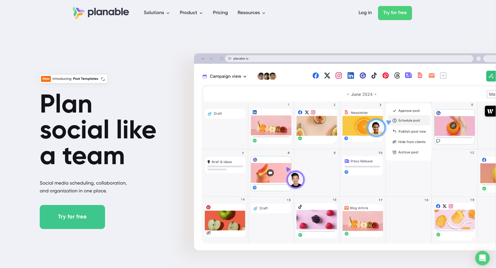 A screenshot of Twitter tool Planable's website.
