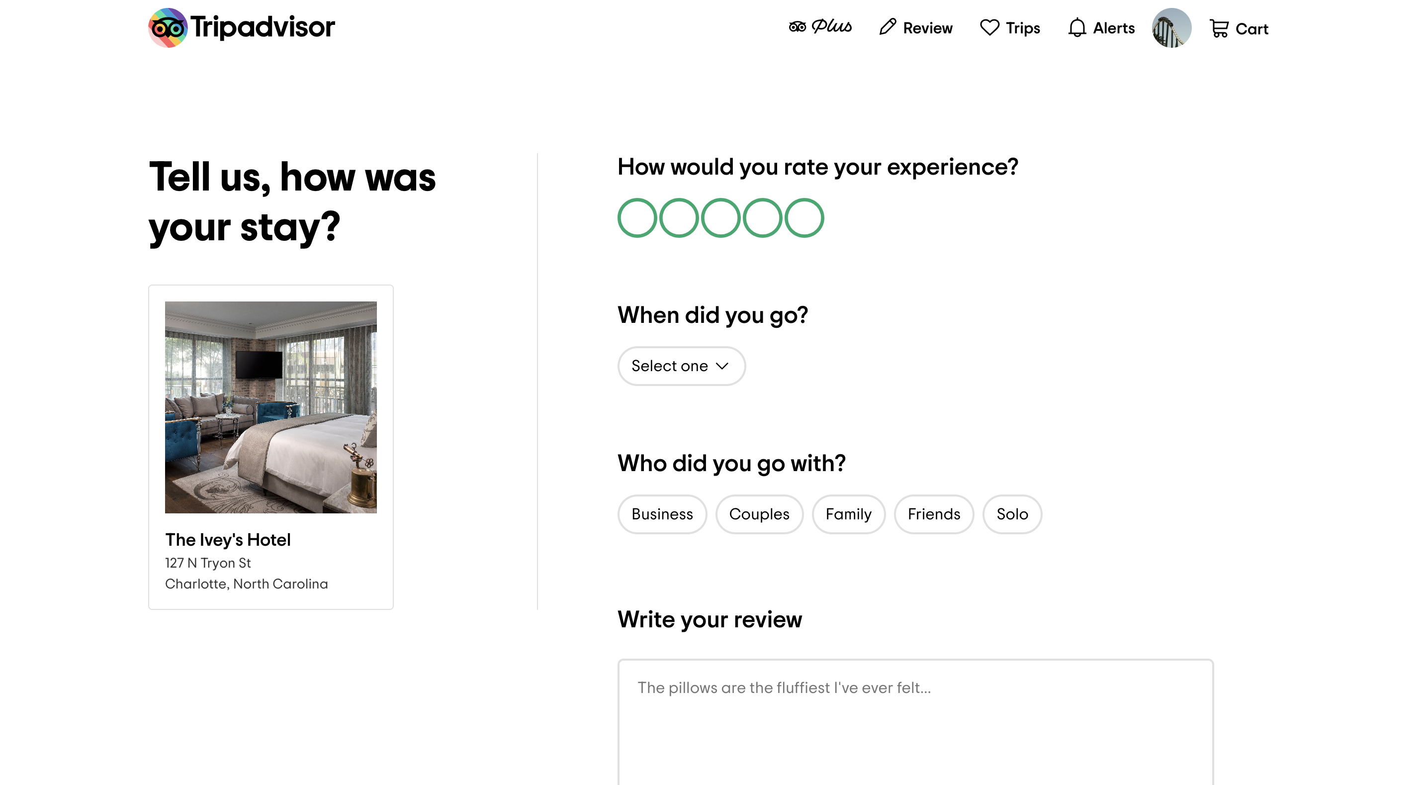 A screenshot of how to leave a review on TripAdvisor.
