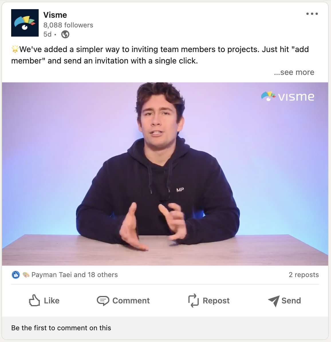 A screenshot of a LinkedIn post from Visme