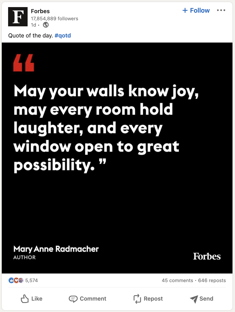 A screenshot of a LinkedIn post from Forbes