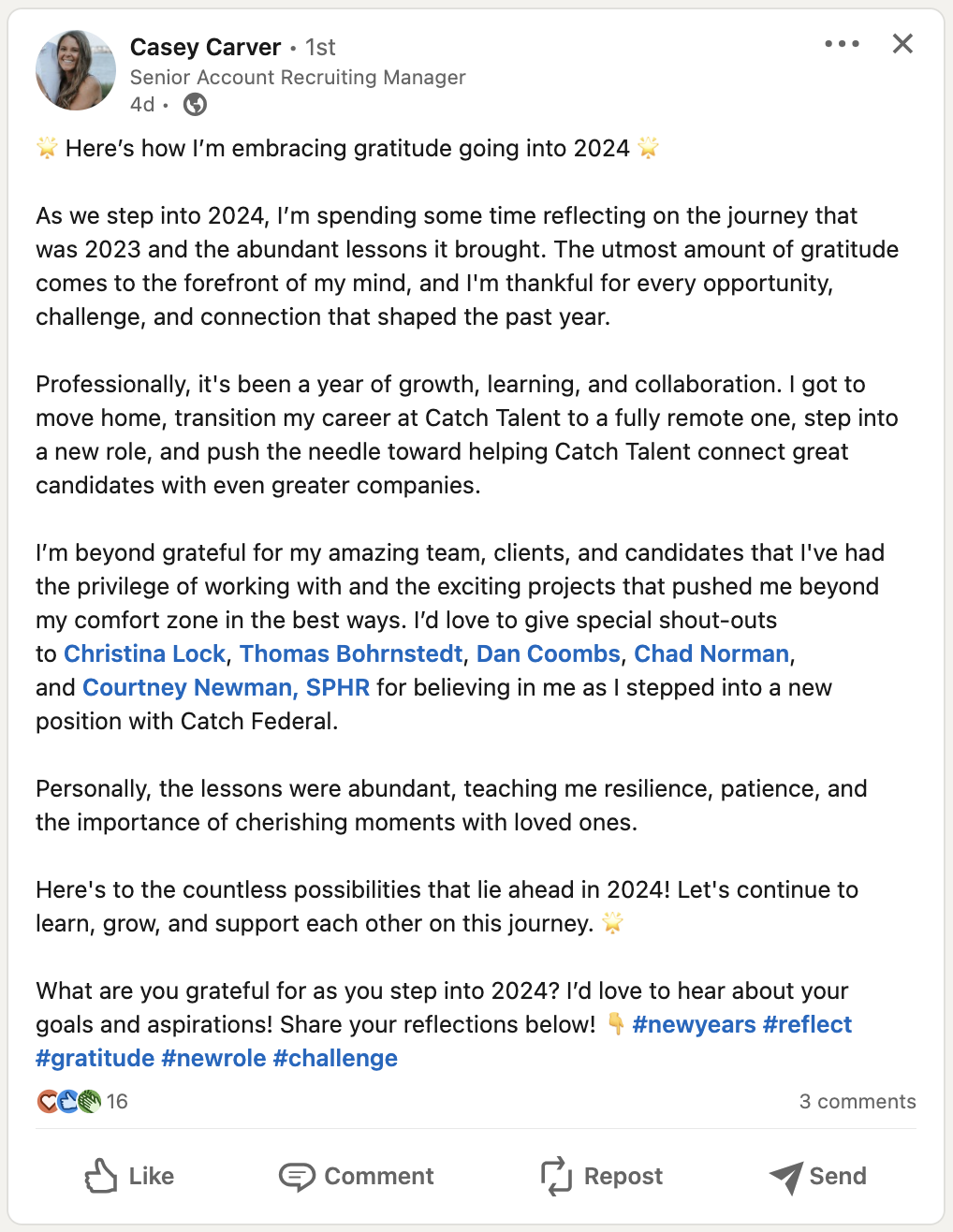 A screenshot of a LinkedIn post from user Casey Carver