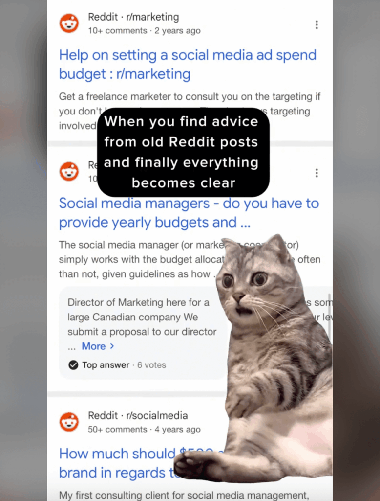 A social post from Sprout featuring a meme to promote Reddit listening using Sprout Social.
