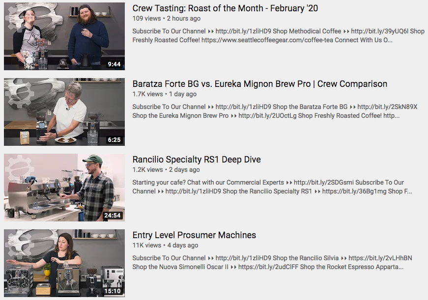 Seattle Coffee Gear YouTube videos