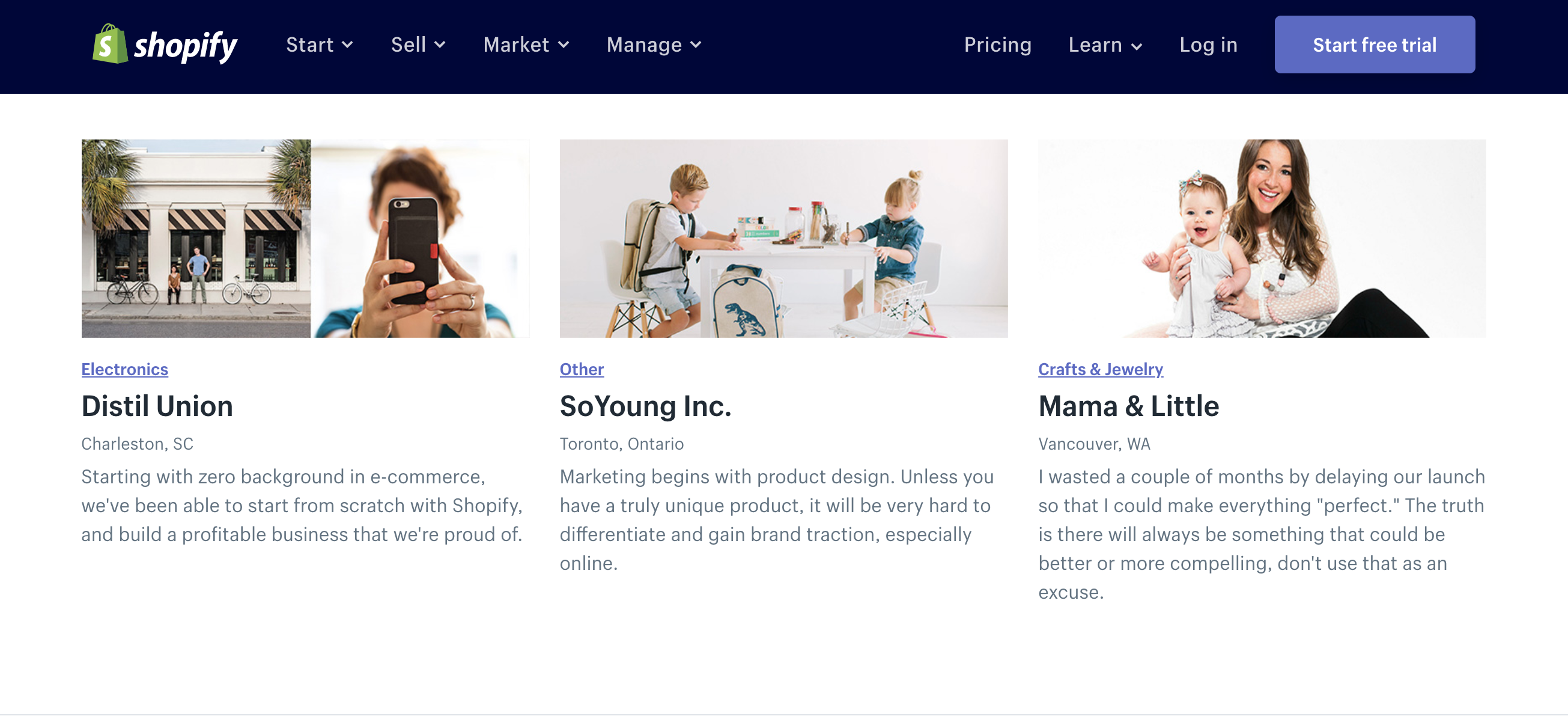 Screenshot of Shopify's customer success blog to emphasize brand advocacy.