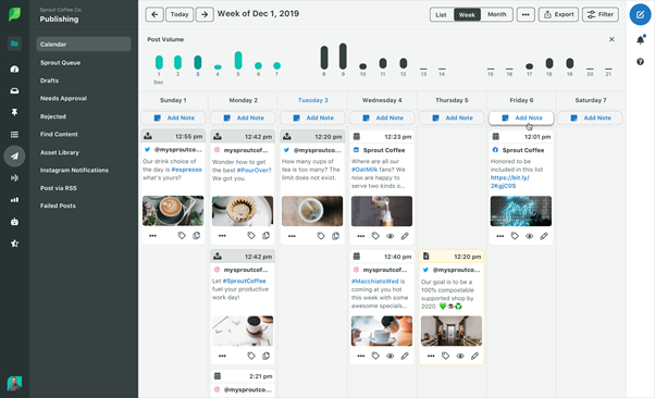 Social Sprout's content calendar feature