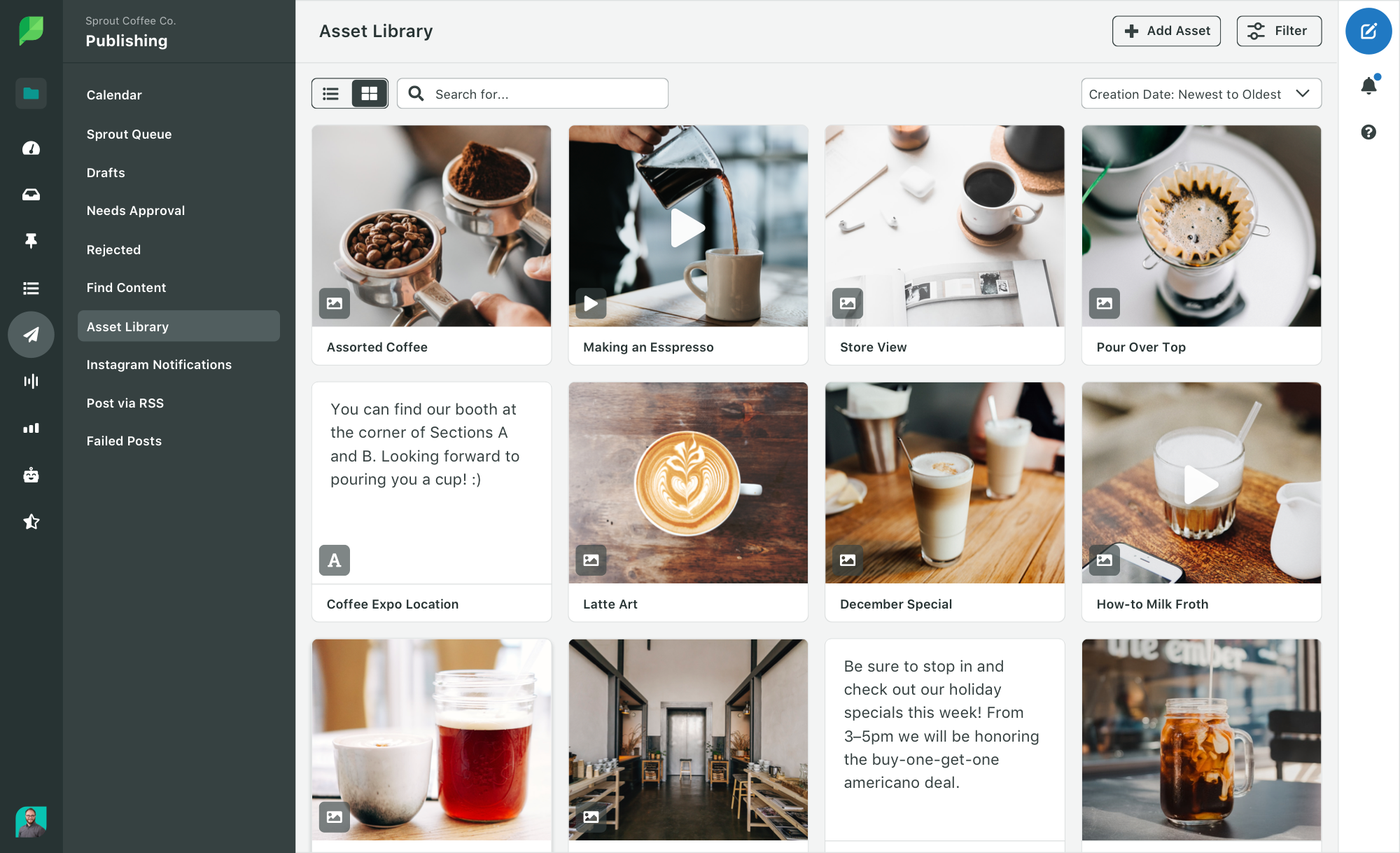 Sprout Social’s Asset Library lets you organize and categorize creative assets to use in your multiple accounts.
