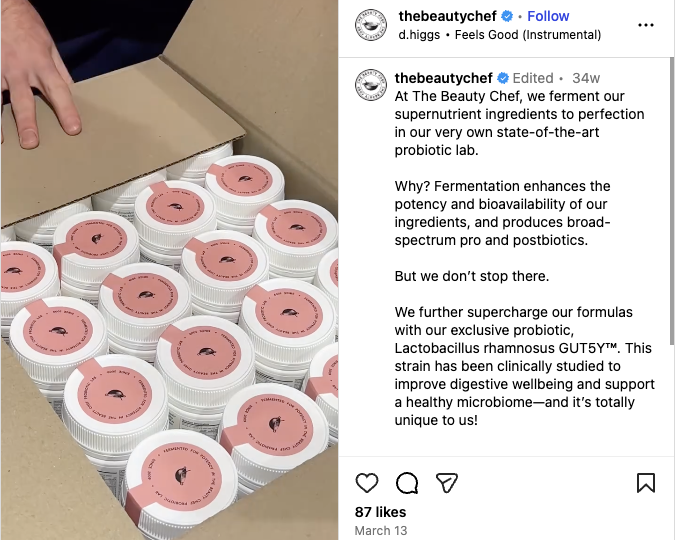Supplement company The Beauty Chef takes viewers behind the scenes of their production line, showing how their products are made differently. 