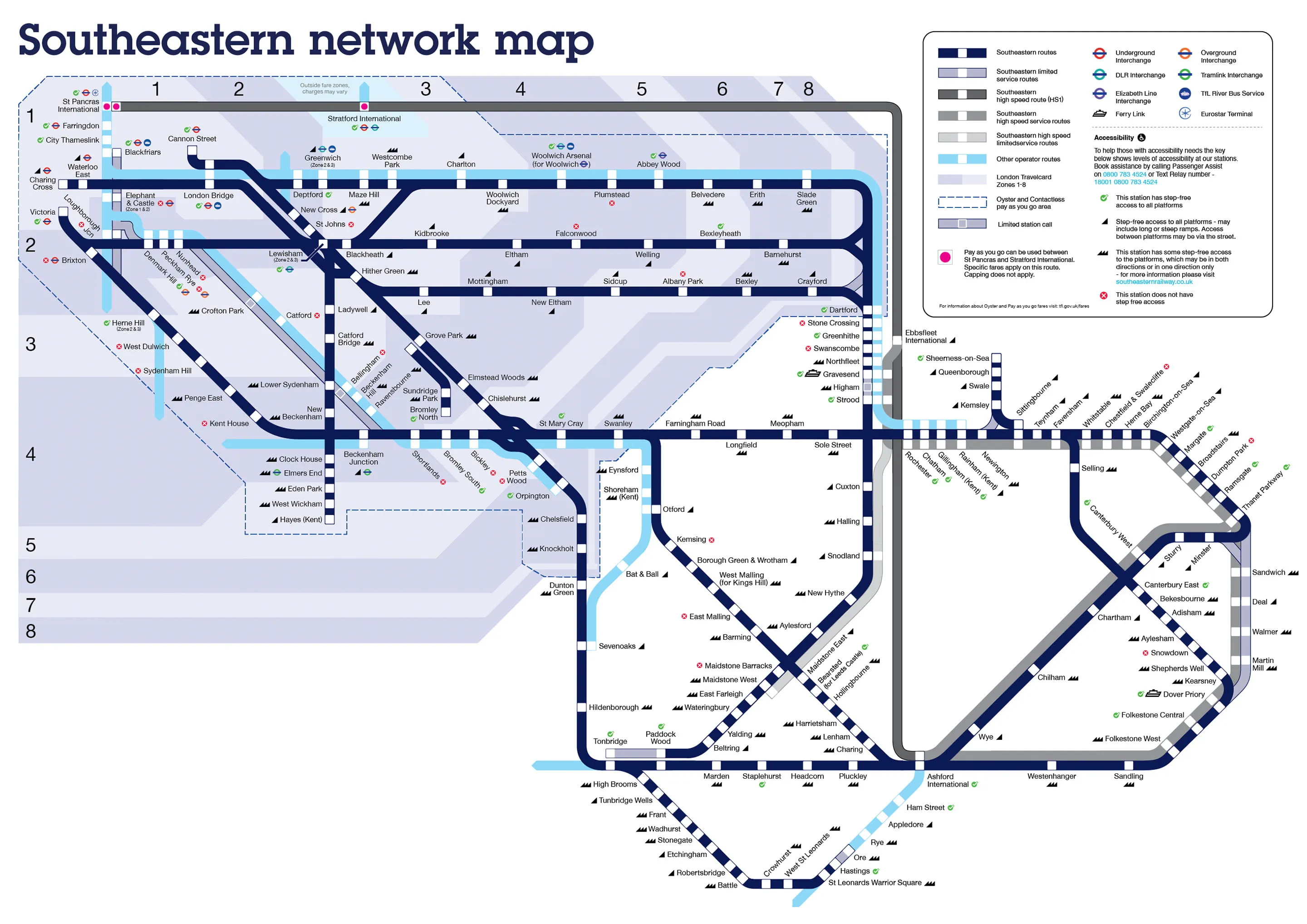 Southeastern Railway’s interactive real-time service status map shows an amended service between Paddock Wood and Ashford International